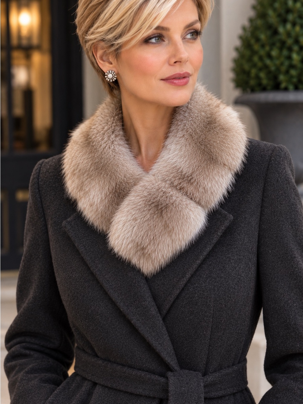 Luxurious Sapphire Beige Mink Fur Collar Mid Century Hand Sewn Wrap